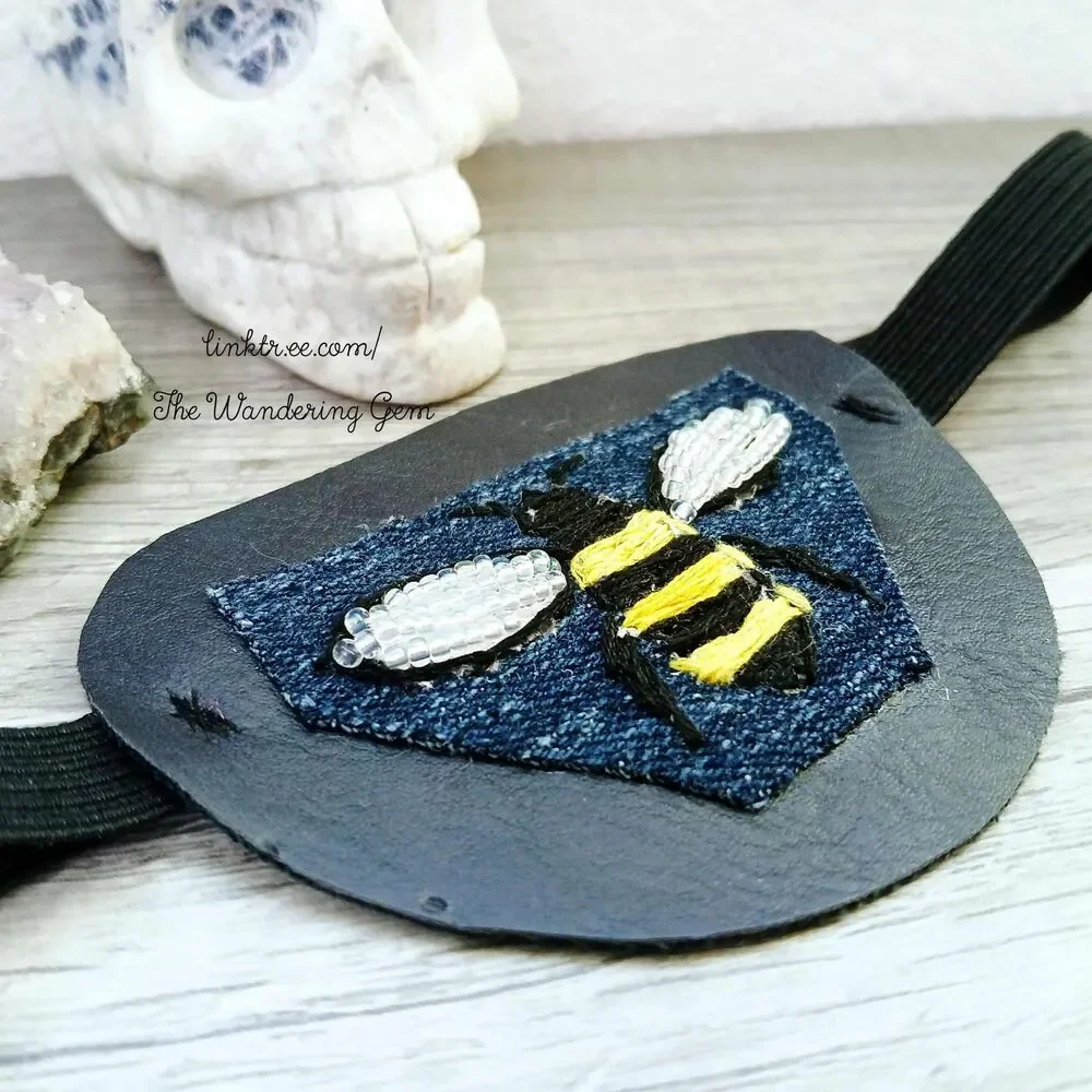 Hand Embroidered Bumble Bee Eye Patch, Vision Accessory, Ocular Aid, Costume